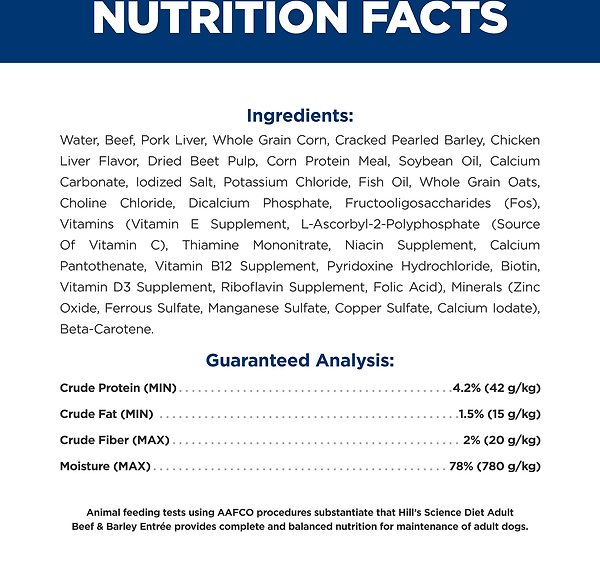 Show full view: Hill's Science Diet Adult Beef & Barley Entree Canned Dog Food, 370-g can, case of 12 slide 9 of 12