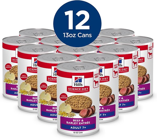 Show full view: Hill's Science Diet Adult 7+ Beef & Barley Entree Canned Dog Food, 370-g, case of 12 slide 3 of 12