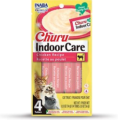 Inaba Churu Hairball Control Indoor Care Chicken Recipe Creamy Puree Grain-Free Lickable Cat Treats, 14-g tube, 4 count