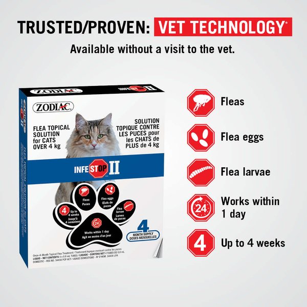 Show full view: Zodiac Infestop II Flea Topical Solution for Cats, Over 4 kg slide 3 of 10