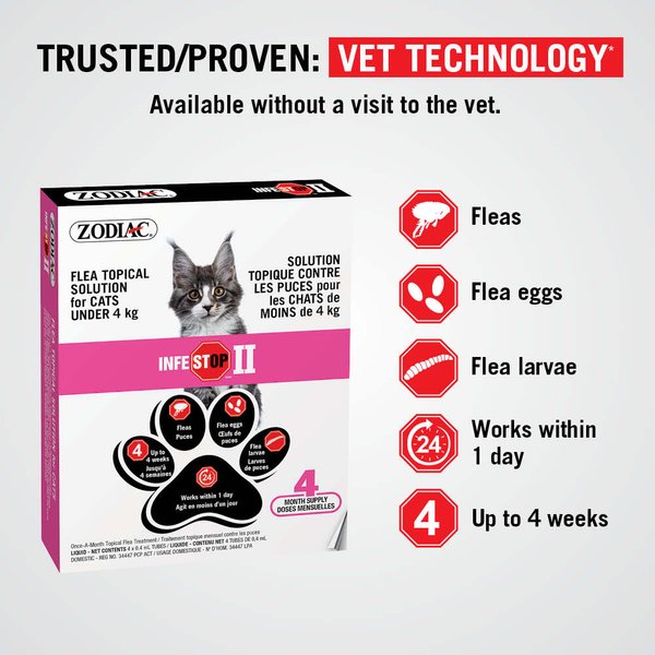 Show full view: Zodiac Infestop II Flea Topical Solution for Cats, Under 4 kg slide 3 of 9