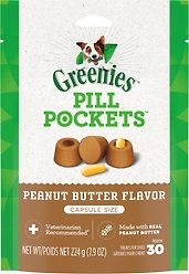 Greenies Pill Pockets Peanut Butter Flavour Capsule Size Adult Dog Treats, 30 count