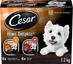 Cesar Home Delights Beef Stew & Chicken, Noodle, Vegetable Variety Pack Wet Dog Food, 100-g tray, case of 12
