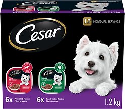 Cesar Filets In Sauce 6 Roasted Turkey & 6 Prime Rib Flavour Variety Pack Wet Dog Food, 100-g tray, case of 12