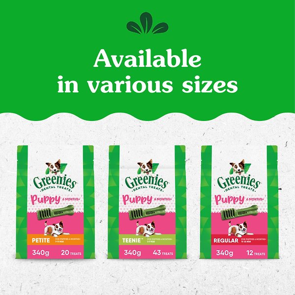 Show full view: Greenies Original Teenie Puppy Natural Dental Dog Treats, 170-g pouch slide 3 of 7