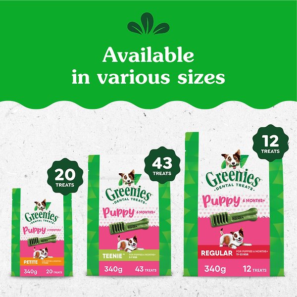 Show full view: Greenies Original Petite Puppy Natural Dental Dog Treats, 340-g pouch slide 3 of 7
