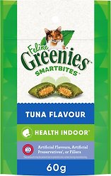 Greenies Feline Smartbites Healthy Indoor Natural Dental Care Tuna Flavour Adult Cat Treats, 60-g pouch