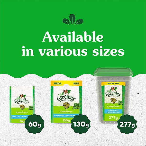 Show full view: Greenies Feline Natural Dental Care Catnip Flavour Adult Cat Treats, 277-g tub slide 3 of 6