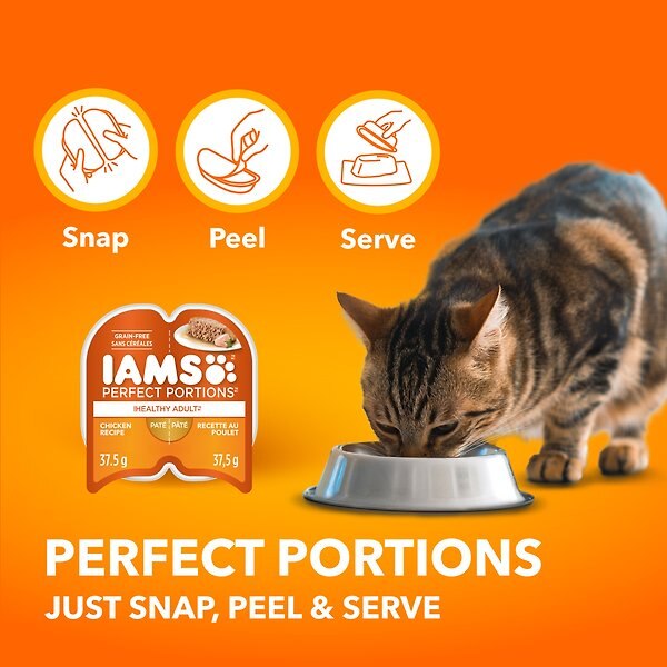 Show full view: Iams Perfect Portions Adult Grain-Free Chicken Pate Wet Cat Food, 75-g tray, case of 24 slide 3 of 7