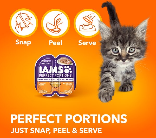 Show full view: Iams Perfect Portions Kitten Grain-Free Chicken Pate Wet Cat Food, 75-g tray, case of 24 slide 3 of 7
