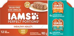 Iams Perfect Portions Variety Pack Adult Grain-Free Chicken & Tuna Pate Wet Cat Food, 75-g tray, case of 12