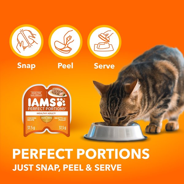 Show full view: Iams Perfect Portions Variety Pack Adult Grain-Free Chicken & Salmon Pate Wet Cat Food, 75-g tray, case of 12 slide 3 of 6
