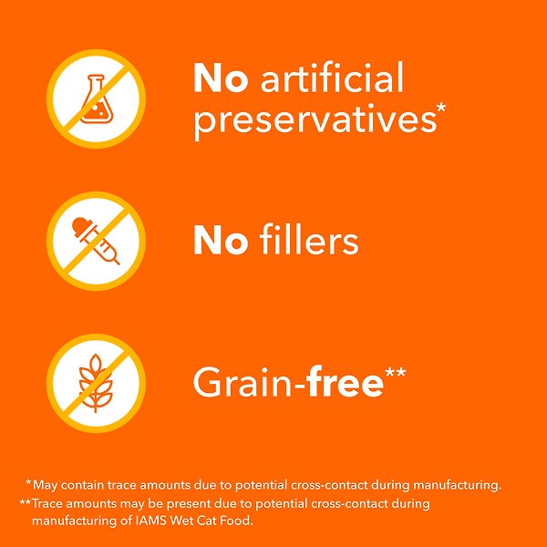 Show full view: Iams Perfect Portions Variety Pack Adult Grain-Free Chicken Cuts in Gravy & Indoor Salmon Pate Wet Cat Food, 75-g tray, case of 24 slide 5 of 6