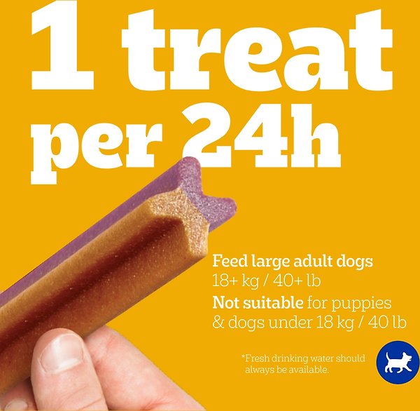 Show full view: Pedigree Dentastix Oral Care Dual Flavour Bacon & Chicken Flavours Large Breed Dog Treats, 670-g pouch slide 6 of 6