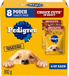 Pedigree Adult Choice Cuts in Gravy Filet Mignon and Grilled Chicken Flavour Variety Pack Wet Dog Food, 100-g pouch, case of 8
