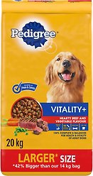 Pedigree Vitality+ Hearty Beef & Vegetable Flavour Dry Dog Food, 20-kg bag