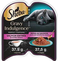 Sheba Gravy Indulgence Salmon Entree in Extra Gravy Grain-Free Adult Wet Cat Food, 75-g tray, case of 24