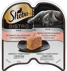 Sheba Bistro Perfect Portions Adult Grain-Free Salmon & Chicken Pate Wet Cat Food, 75-g tray, case of 24