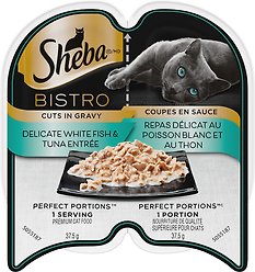 Sheba Bistro Perfect Portions Adult Grain-Free White Fish & Tuna Wet Cat Food, 75-g tray, case of 24
