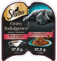 Sheba Gravy Indulgence Beef Entree in Extra Gravy Grain-Free Adult Wet Cat Food, 75-g tray, case of 24
