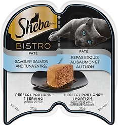 Sheba Bistro Perfect Portions Adult Grain-Free Salmon & Tuna Pate Wet Cat Food, 75-g tray, case of 24