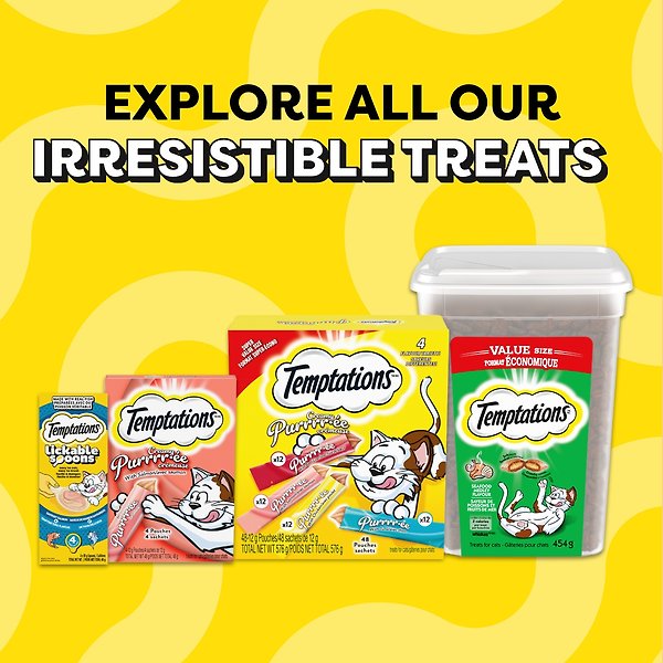 Show full view: Temptations Adult Creamy Puree with Chicken & Beef Liver Lickable Cat Treats, 12-g pouch, case of 24 slide 3 of 9