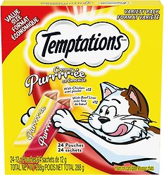 Temptations Adult Creamy Puree with Chicken & Beef Liver Lickable Cat Treats, 12-g pouch, case of 24