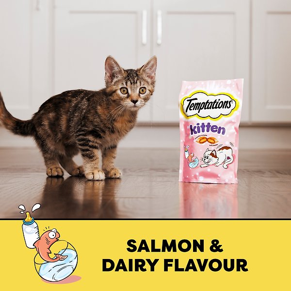 Show full view: Temptations Salmon & Dairy Flavour Soft & Crunchy Kitten Treats, 180-g pouch slide 6 of 6
