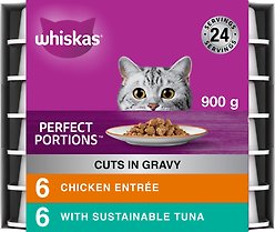 Whiskas Perfect Portions Chicken & Tuna Entrée Cuts in Gravy Variety Pack Wet Cat Food, 75-g tray, case of 12