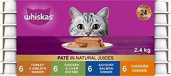 Whiskas Variety Pack Salmon & Poultry Selections Pate Wet Cat Food, 100-g tray, case of 24