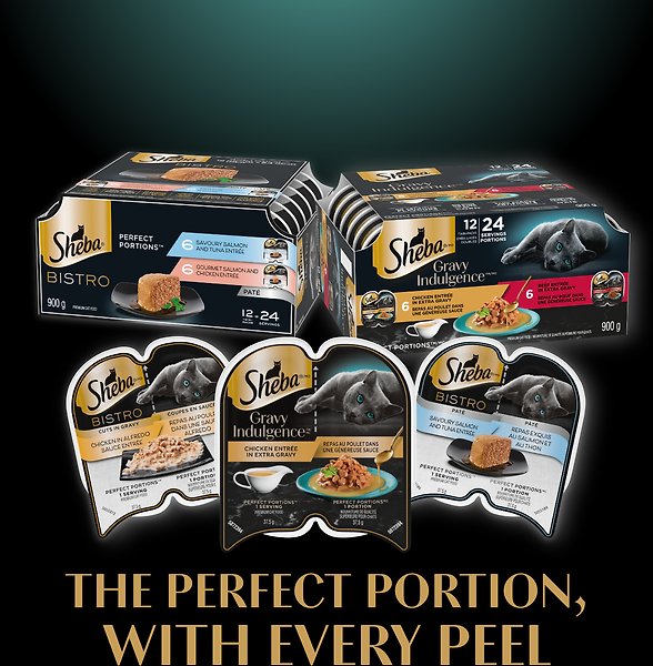 Show full view: Sheba Gravy Indulgence Perfect Portions Chicken & Beef & Salmon Entree in Extra Gravy Variety Pack Adult Wet Cat Food, 75-g tray, case of 24 slide 4 of 7
