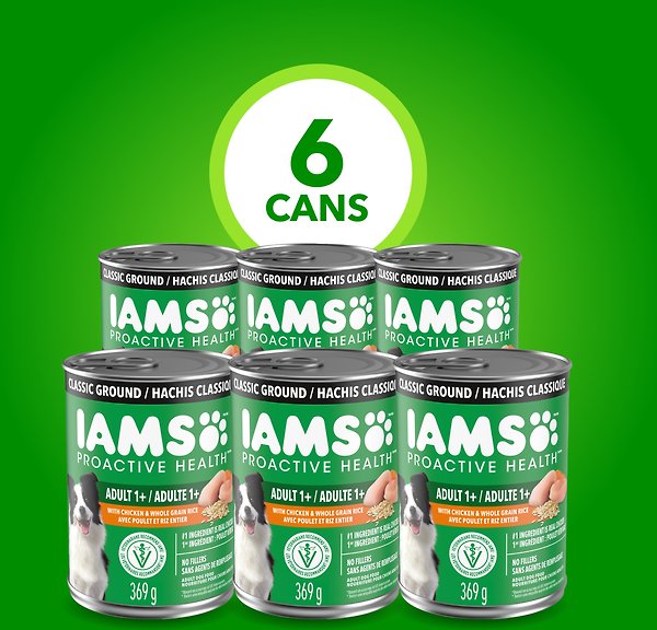 Show full view: Iams Proactive Health Adult Chicken & Rice Wet Dog Food, 369-g can, case of 6 slide 3 of 13