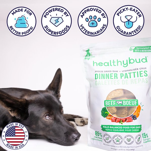 Show full view: Healthybud Beef Patties Rehydratable Square Meals Freeze-Dried Raw Dog Food, 14-oz bag slide 7 of 9
