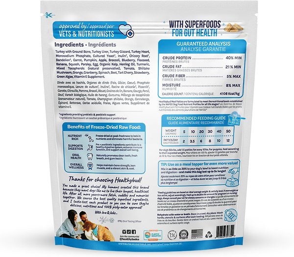 Show full view: Healthybud Turkey Patties Rehydratable Square Meals Freeze-Dried Raw Dog Food, 14-oz bag slide 3 of 8