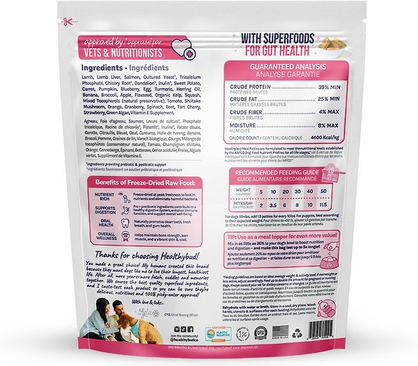 Show full view: Healthybud Lamb & Salmon Patties Rehydratable Square Meals Freeze-Dried Raw Dog Food, 14-oz bag slide 3 of 8