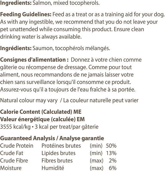 Show full view: Caledon Farms Salmon Bites Freeze-Dried Dog Treats, 90-g bag slide 3 of 5