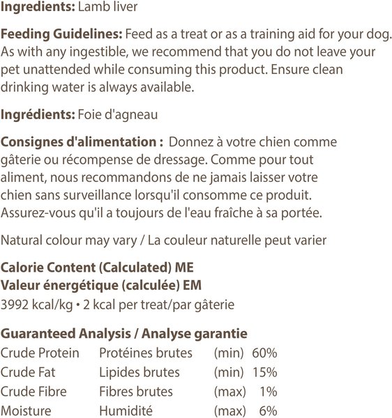 Show full view: Caledon Farms Lamb Bites Freeze-Dried Dog Treats, 115-g bag slide 3 of 5