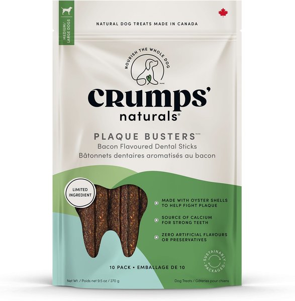 Crumps' Naturals Plaque Busters Bacon 7-in Dental Dog Treats, 10 count slide 1 of 2