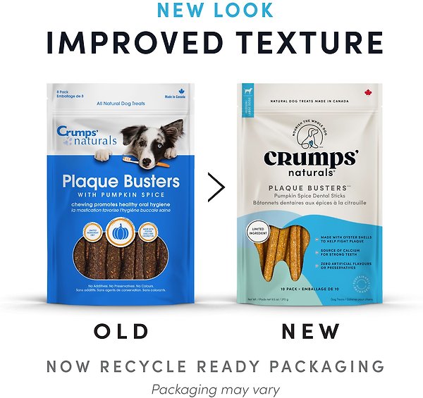 Show full view: Crumps' Naturals Plaque Busters Pumpkin 18-cm Dental Dog Treats, 10 count slide 3 of 4