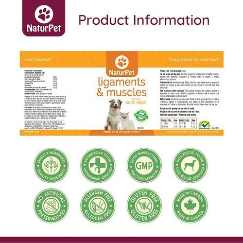 Show full view: NaturPet Ligaments & Muscles Liquid Supplement for Dogs & Cats, 100-mL bottle slide 4 of 6