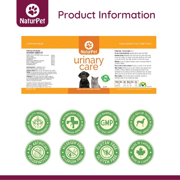 Show full view: NaturPet Urinary Care Liquid Supplement for Dogs & Cats, 100-mL bottle slide 4 of 7