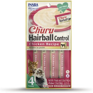 Inaba Churu Purees Hairball Control Chicken Recipe Lickable Cat Treats, 0.5-oz tube, 4 count