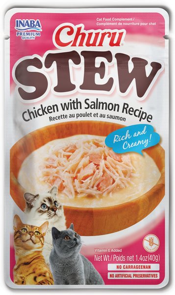 INABA Churu Stew Chicken with Salmon Recipe Lickable Cat Treats, 1.4-oz ...