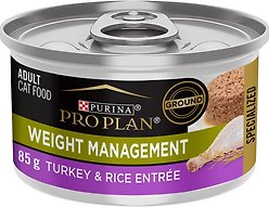 Purina Pro Plan Weight Management Turkey & Rice Entree Wet Cat Food, 85-g can, case of 24