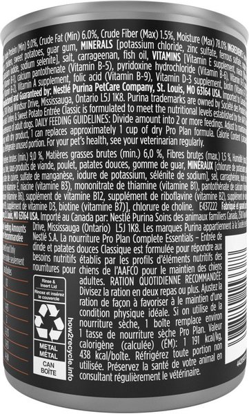 Show full view: Purina Pro Plan Complete Essentials Turkey & Sweet Potato Entree Wet Dog Food, 368-g can, case of 12 slide 3 of 10