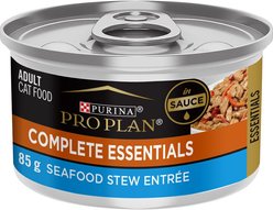 Purina Pro Plan Complete Essentials Seafood Stew Entree Wet Cat Food, 85-g can, case of 24