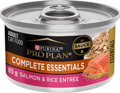 Purina Pro Plan Complete Essentials Salmon & Rice Entree in Sauce Wet Cat Food, 85-g can, case of 24