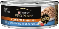 Purina Pro Plan Complete Essentials Ocean Whitefish & Tuna Entree Wet Cat Food, 156-g can, case of 24