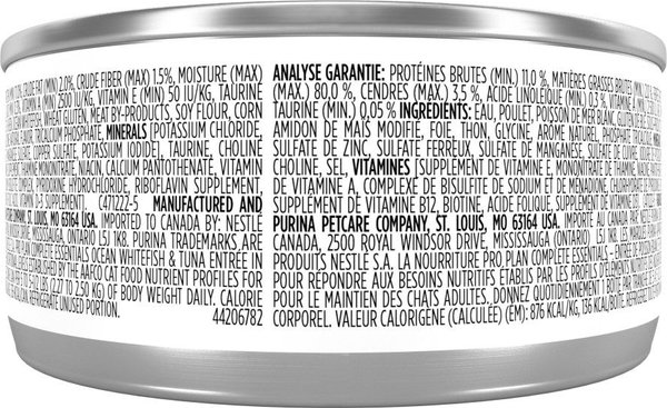 Show full view: Purina Pro Plan Complete Essentials Ocean Whitefish & Tuna Entree Wet Cat Food, 156-g can, case of 24 slide 3 of 11