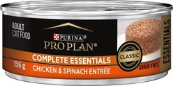 Purina Pro Plan Complete Essentials Chicken & Spinach Entree Wet Cat Food, 156-g can, case of 24